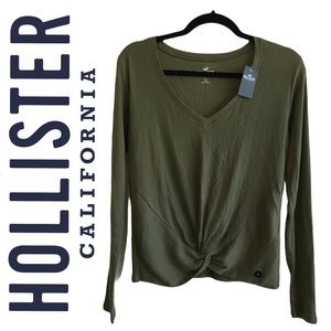 Hollister Army Green V Neck Tie Knot Front Size LG